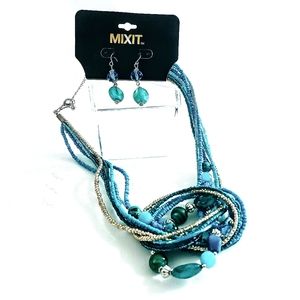 Knotted Blue Statement 19" Necklace Earring Set